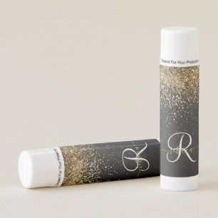 Custom Gold Glitter Black Sparkle Monogram Lip Balm