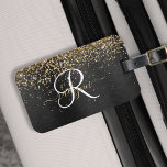 Custom Gold Glitter Black Sparkle Monogram Luggage Tag<br><div class="desc">Easily personalize this trendy elegant luggage tag design featuring pretty gold sparkling glitter on a black brushed metallic background.</div>