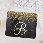 Custom Gold Glitter Black Sparkle Monogram Mouse Pad<br><div class="desc">Easily personalize this trendy elegant mouse pad design featuring pretty gold sparkling glitter on a black brushed metallic background.</div>