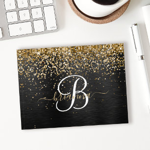 Custom Gold Glitter Black Sparkle Monogram Paperweight