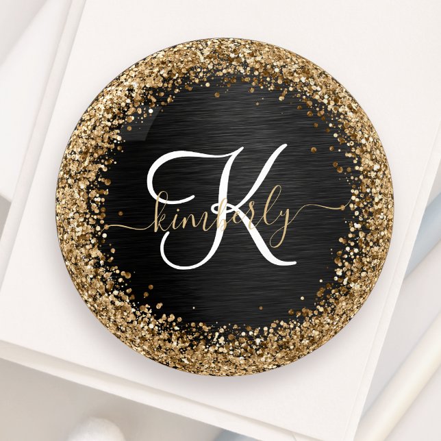 Custom Gold Glitter Black Sparkle Monogram Paperweight (Creator Uploaded)