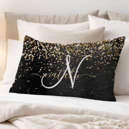 Custom Gold Glitter Black Sparkle Monogram Pillow Case