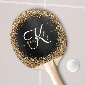 Custom Gold Glitter Black Sparkle Monogram Ping Pong Paddle