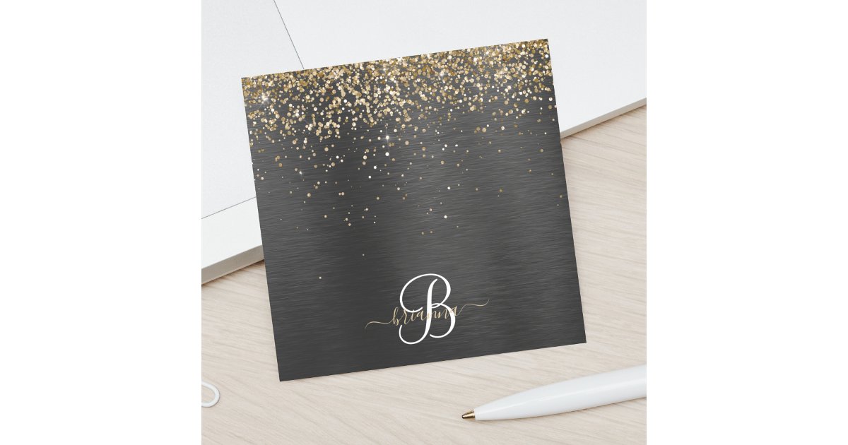 Custom Gold Glitter Black Sparkle Monogram Post-it Notes | Zazzle