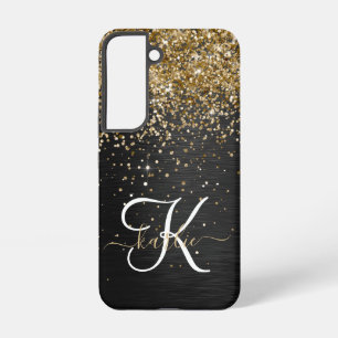 Custom Gold Glitter Black Sparkle Monogram Samsung Galaxy S22 Case