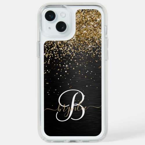 Custom Gold Glitter Black Sparkle Monogram iPhone 15 Plus Case