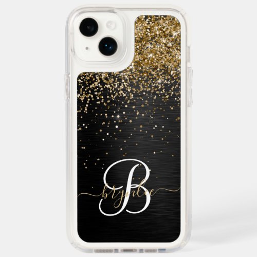 Custom Gold Glitter Black Sparkle Monogram Speck iPhone 14 Plus Case