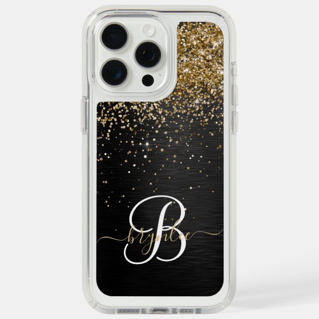 Custom Gold Glitter Black Sparkle Monogram Speck iPhone Case (Front (White Titanium))
