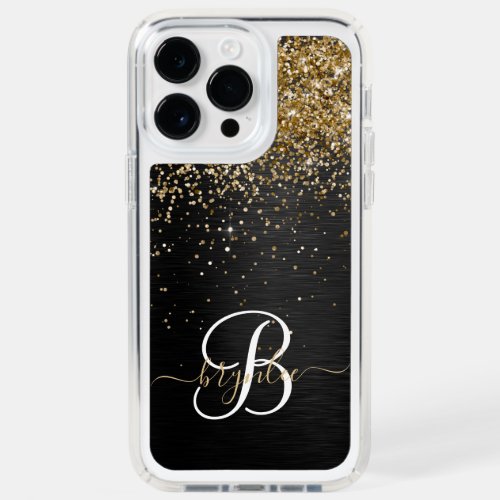 Custom Gold Glitter Black Sparkle Monogram Speck iPhone 14 Pro Max Case