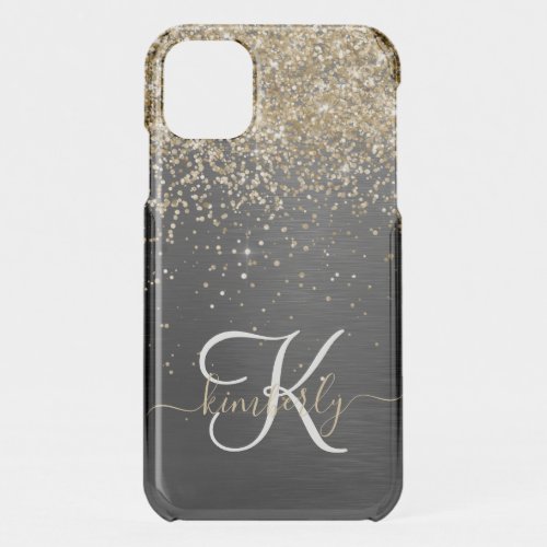 Custom Gold Glitter Black Sparkle Monogram iPhone 11 Case