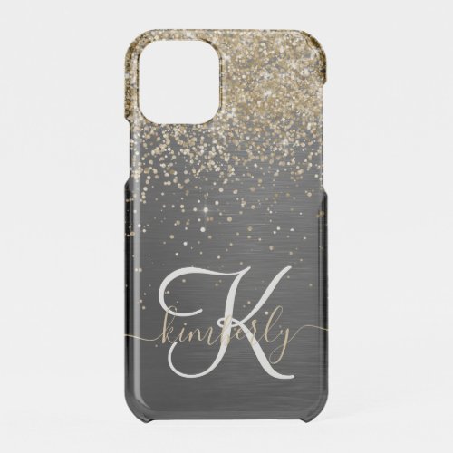 Custom Gold Glitter Black Sparkle Monogram iPhone 11 Pro Case