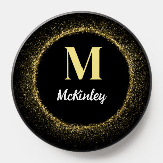 Custom Gold Glitter Cute White & Black Monogram PopSocket