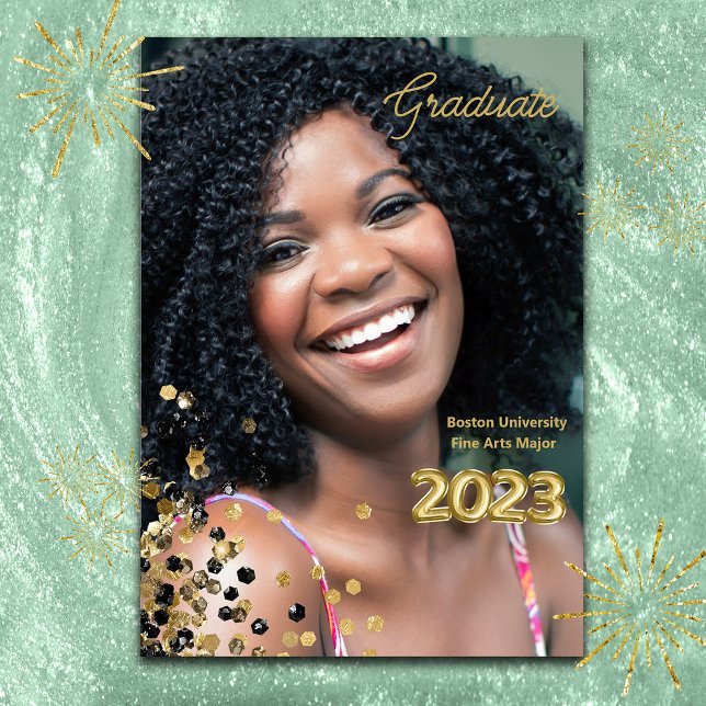 Custom Gold Glitter Graduation Photo Announcement (Creator Uploaded)