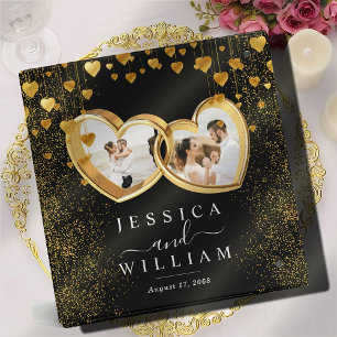 Custom Gold Glitter Hearts Wedding Photo Album 3 Ring Binder