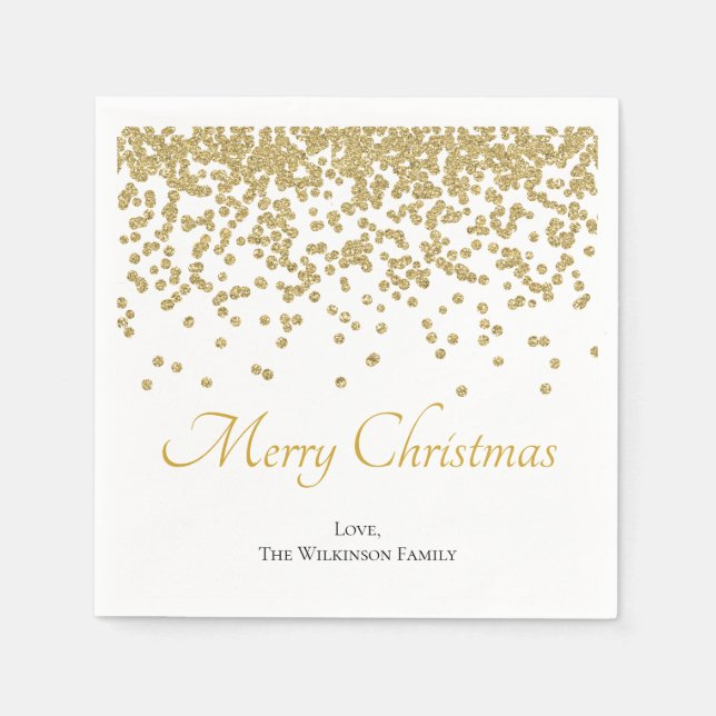 Custom Gold Glitter Merry Christmas Paper Napkins (Front)
