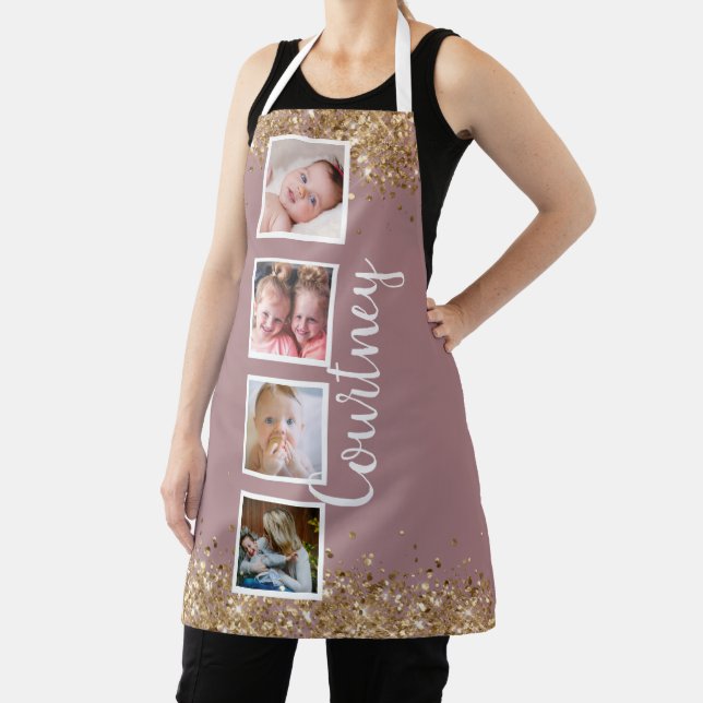 custom gold glitter rose photo collage apron (Insitu)