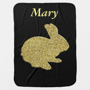 Custom Gold Glitter Silhouette Rabbit Baby Blanket