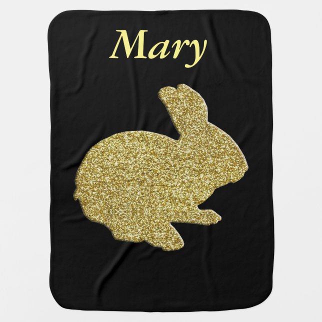 Custom Gold Glitter Silhouette Rabbit Baby Blanket (Front)