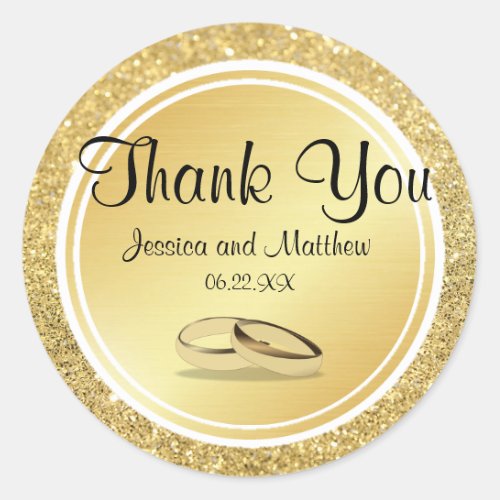 Custom Gold Glitter Thank You Wedding Stickers
