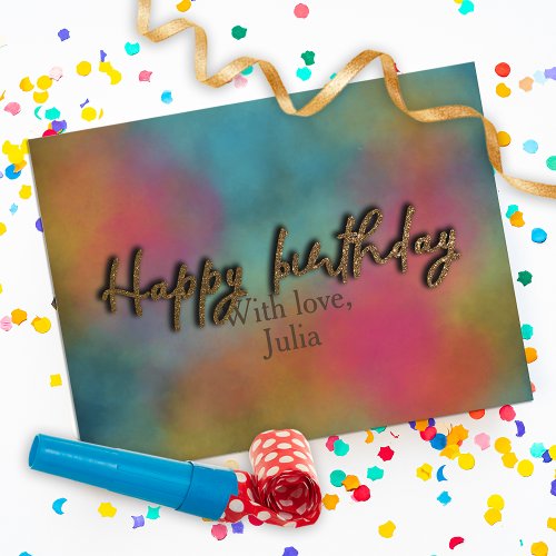 Custom Gold Glitter Trendy Script Happy Birthday  Postcard