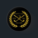 Custom Gold Golf Club Elegant Minimal Modern  Button<br><div class="desc">Custom gold golf club elegant, modern, minimalist, chic design. Personalized golf club button pin with laurel wreath, two crossed golf clubs, and golf ball. Personalized golf button pin with your logo, name, text, year, etc. Elegant gold golf club button pin personalized gift for golf club, golfer, golf player, team, coach....</div>