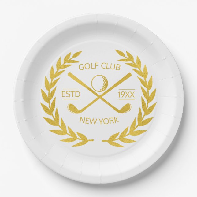 Custom Gold Golf Club Elegant Minimal Modern  Paper Plates (Front)