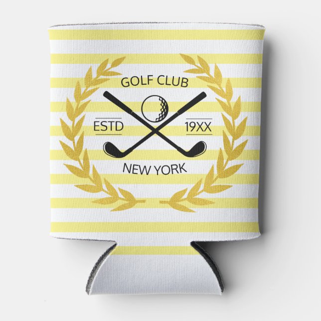 Custom Gold Golf Club Minimal Summer Stripes Can Cooler (Front)