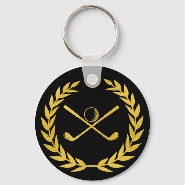 Custom Gold Golf Club Minimal Wreath Golf Keychain (Front)