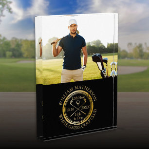 Custom Gold Golf Hole in One Golfer Photo Acrylic Award