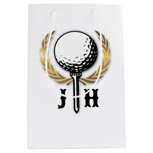 Custom Gold Golf Monogram Design Medium Gift Bag