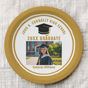 Custom Gold Graduate Photo 2026 Graduation Party Paper Plates