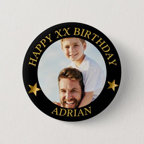  Custom Gold Happy Birthday Photo and Age Name Button