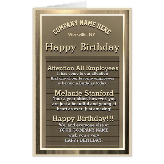 Custom Gold Happy Birthday Sign Card (Front)