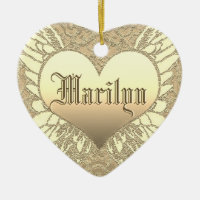 Custom Gold Heart Angel Wings Memorial Ceramic Ornament