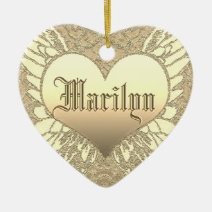 Custom Gold Heart Angel Wings Memorial Ceramic Ornament