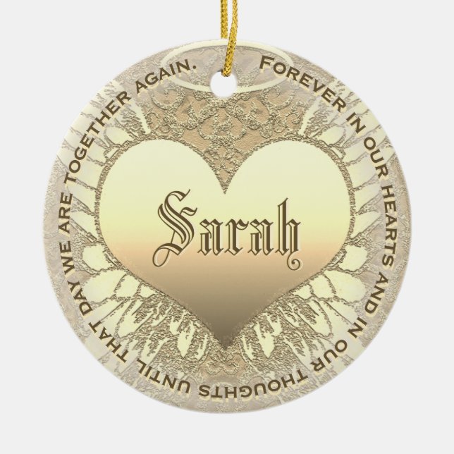 Custom Gold Heart Memorial Ceramic Ornament (Front)