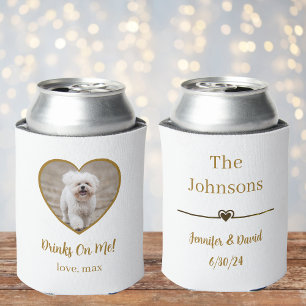 Custom Gold Heart Photo Dog Wedding Can Cooler