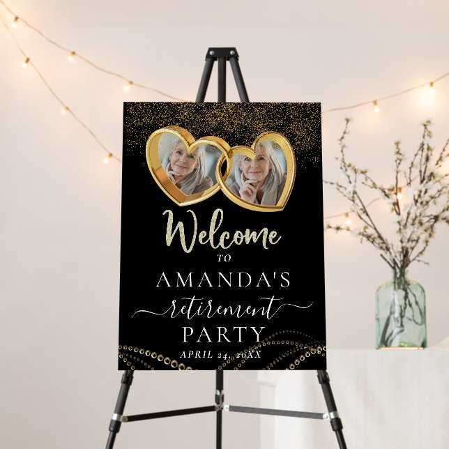 Custom Gold Hearts Photo Retirement Welcome Foam B Foam Board (In Situ (Stand))