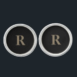 Custom Gold Initial Groomsmen Black Cufflinks<br><div class="desc">Custom Masculine Font Gold Initial on black background Cufflinks.  Bold Font.</div>