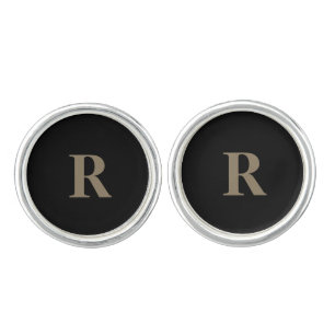 Custom Gold Initial Groomsmen Black Cufflinks