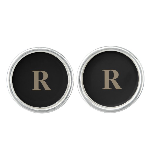 Custom Gold Initial Groomsmen Black Cufflinks (Front)