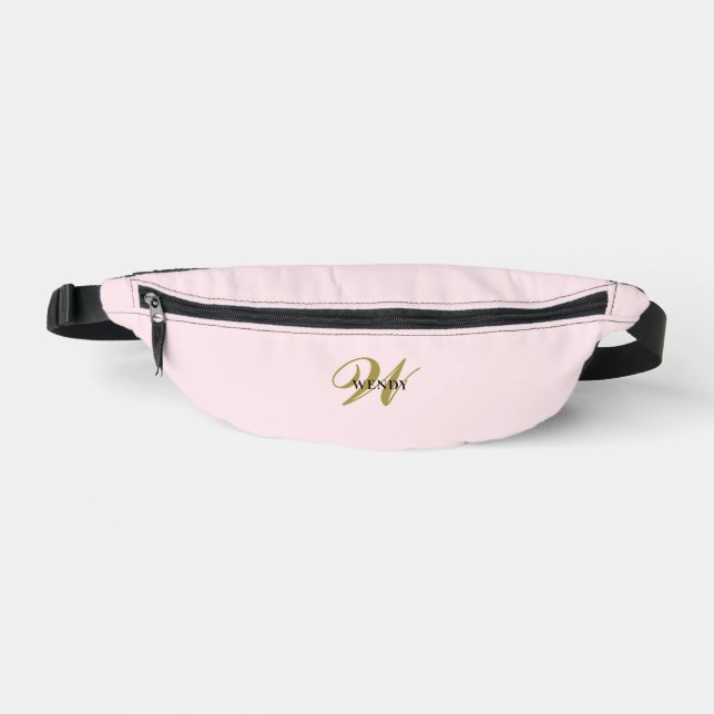 Custom Gold Initial l Stylish Girly Blush Pink  Fanny Pack (Front)