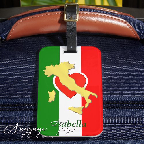 Custom Gold Italy Map Italian Flag Luggage Tag