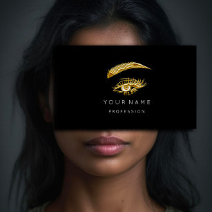 Custom Gold Lashes Brows Makeup Logo Black  Business Card