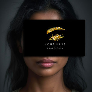 Custom Gold Lashes Brows Makeup Logo Black Business Card