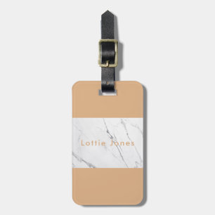Custom Gold Leaf white marble Print luggage tag