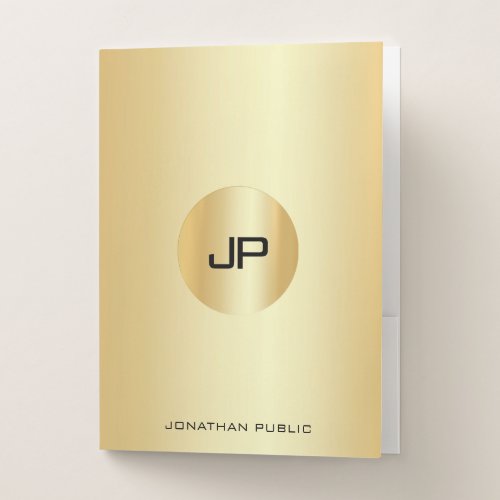 Custom Gold Look Elegant Modern Monogram Template Pocket Folder