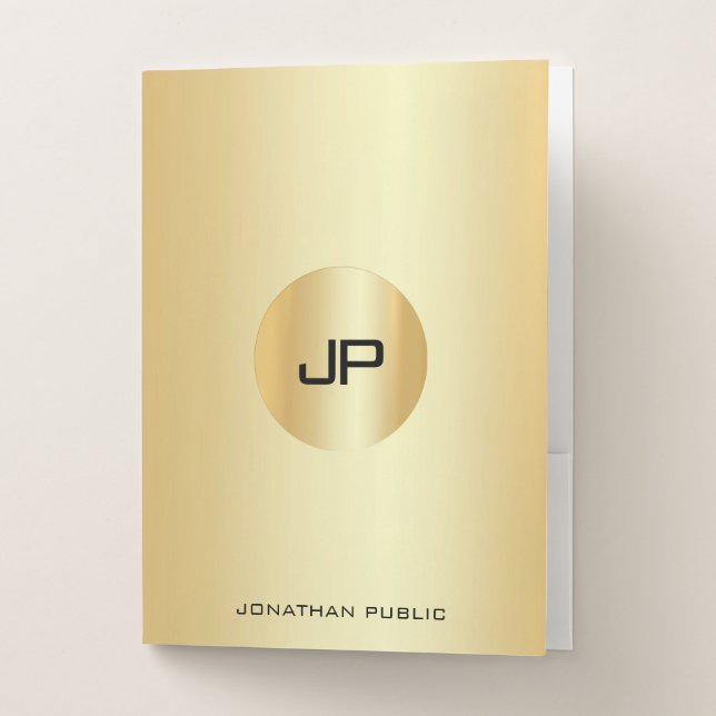 Custom Gold Look Elegant Modern Monogram Template Pocket Folder (Front)