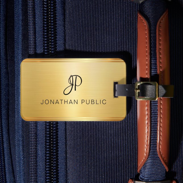 Custom Gold Look Handwritten Monogrammed Trendy Luggage Tag (Front Insitu 4)