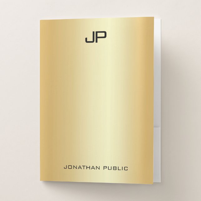 Custom Gold Look Modern Monogram Template Elegant Pocket Folder (Front)